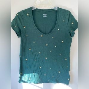 VS PINK Small V-Neck Star Green Short Sleeve Top